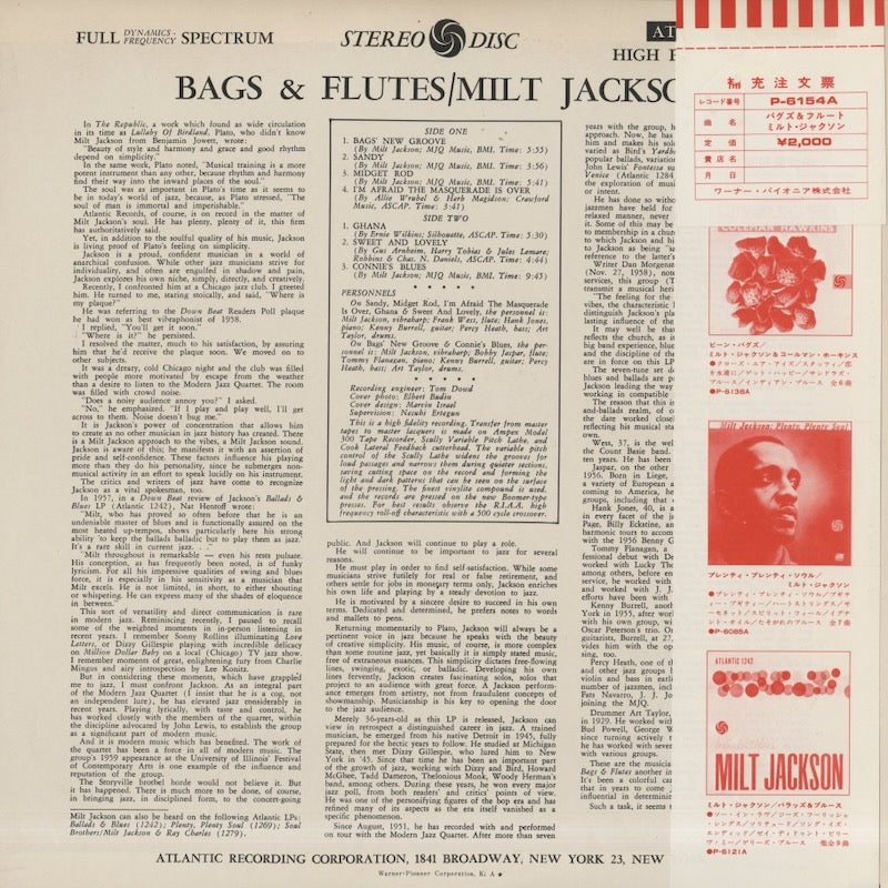 Milt Jackson / ミルト・ジャクソン / Bags & Flutes (P-6154A)