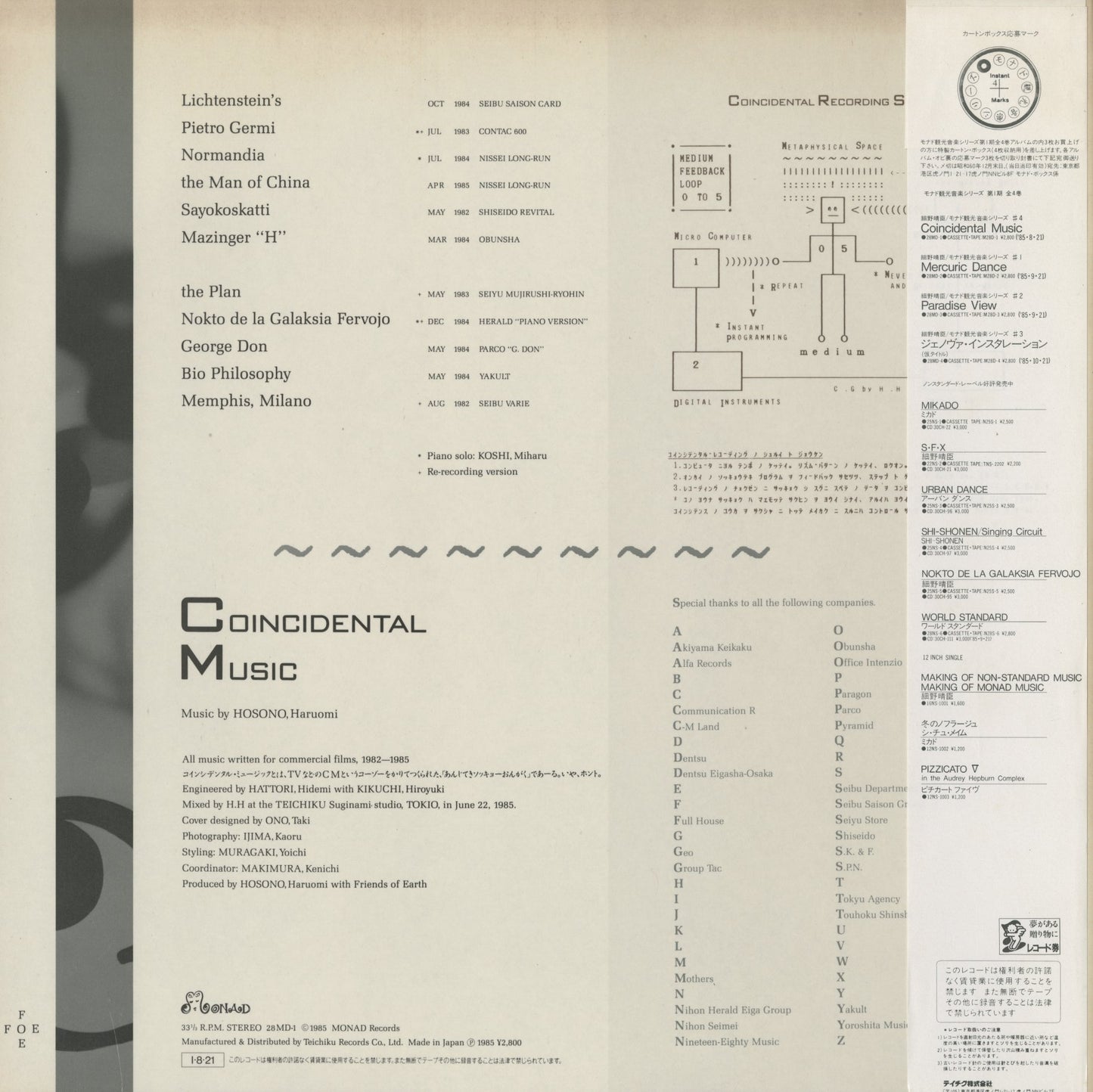 Haruomi Hosono / 細野晴臣 /  Coincidental Music (28MD-1)