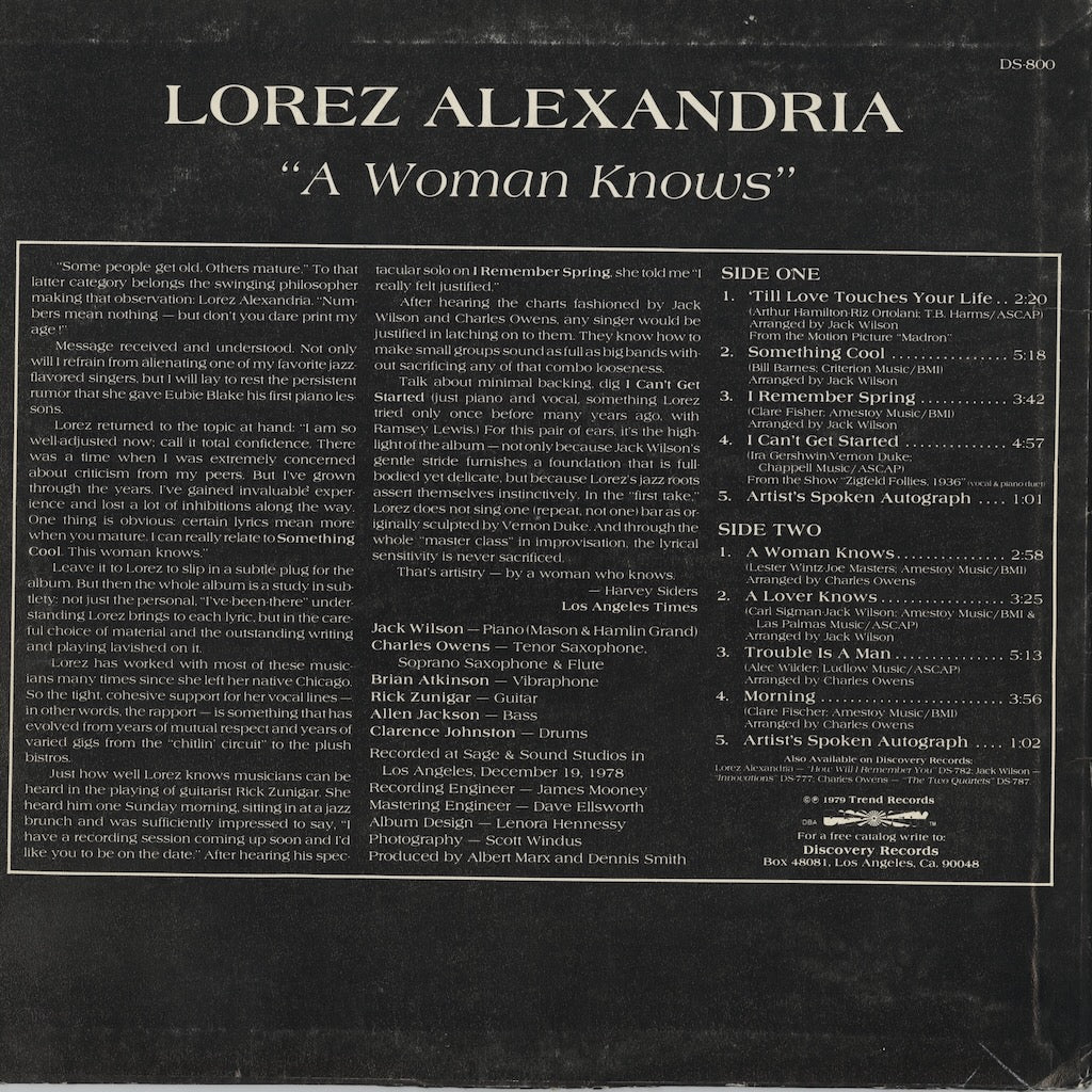 Lorez Alexandria – A Woman Knows (DS-800) LP 1979 US Discovery | 中古LP