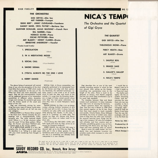 Gigi Gryce / ジジ・グライス / Nica's Tempo (22RS-10M)