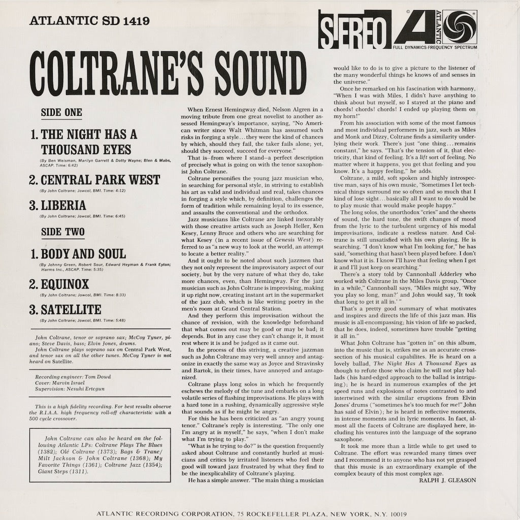 John Coltrane / ジョン・コルトレーン / Coltrane's Sound (P-7506A)