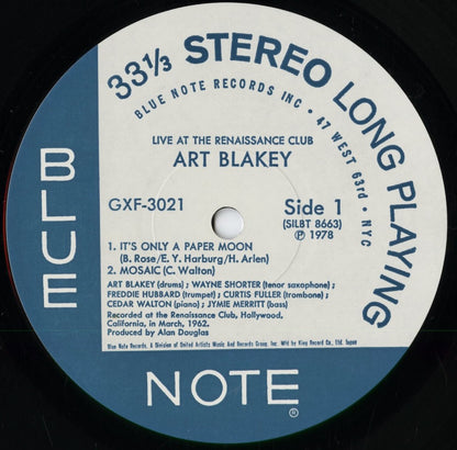 Art Blakey - Live At The Renaissance Club (GXF-3021) 1978 JPN Blue Note｜中古LP