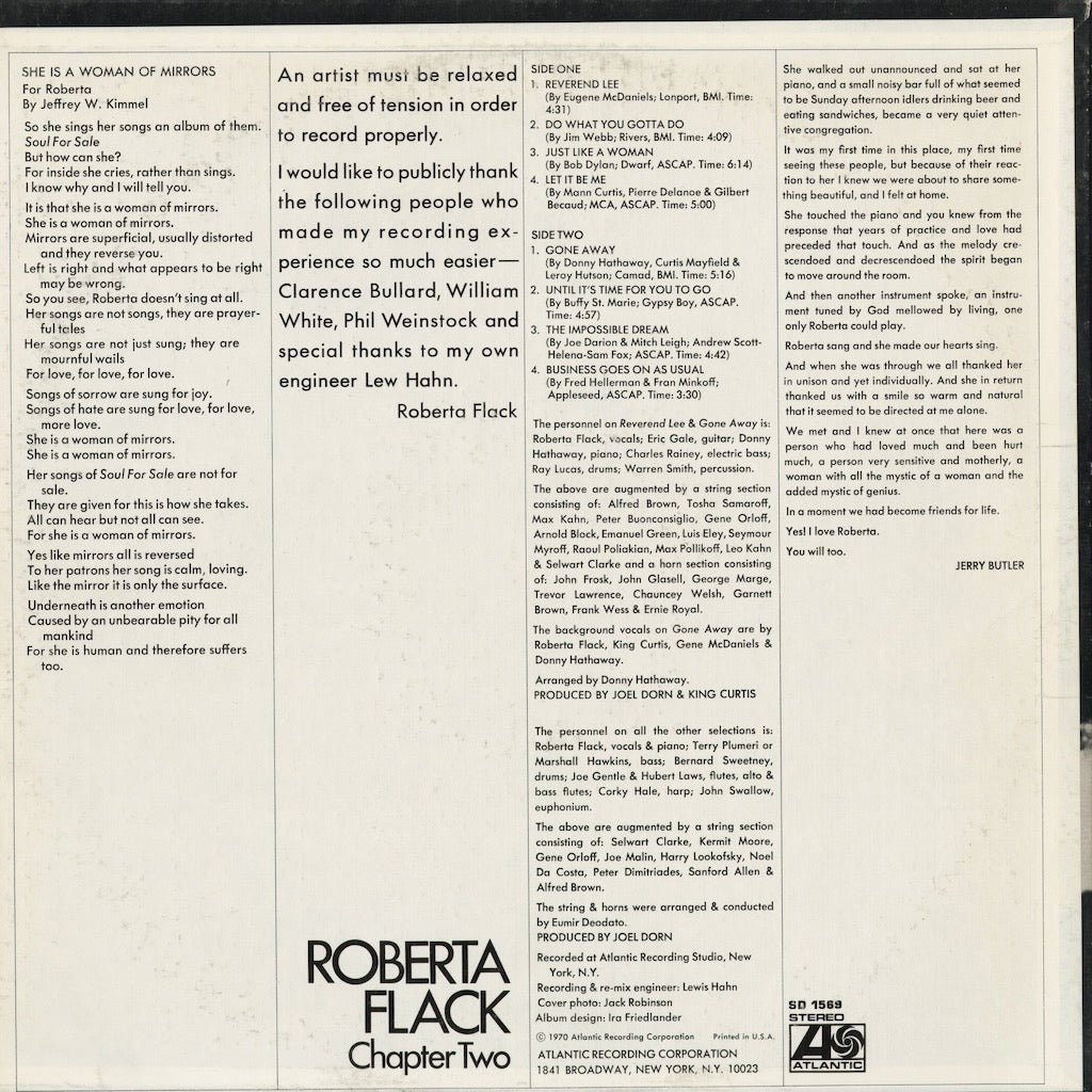 Roberta Flack – Chapter Two (SD 1569) 1970 US Atlantic｜中古LP
