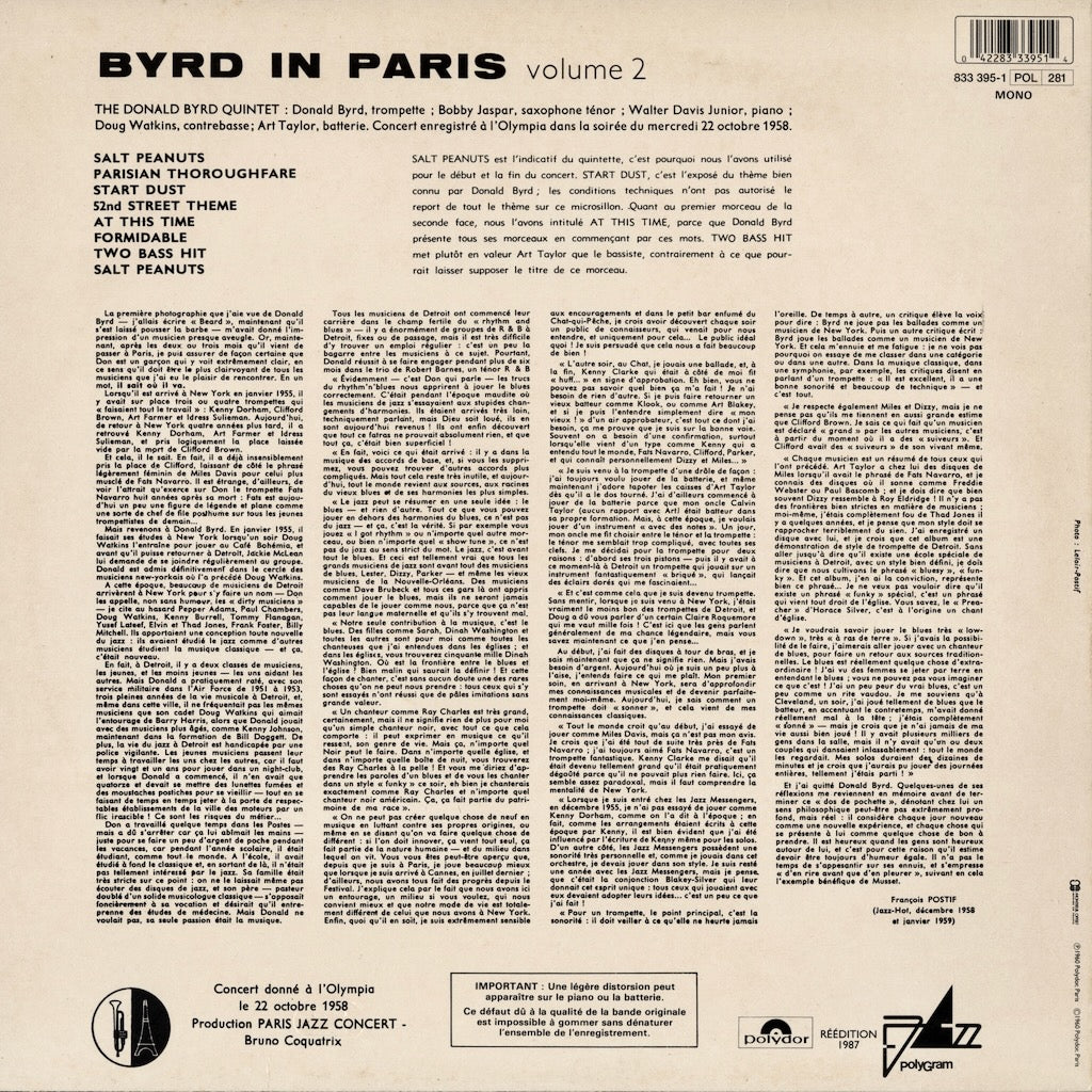 Donald Byrd / Byrd In Paris Vol.2 (833 395-1) 1987 France Polydor