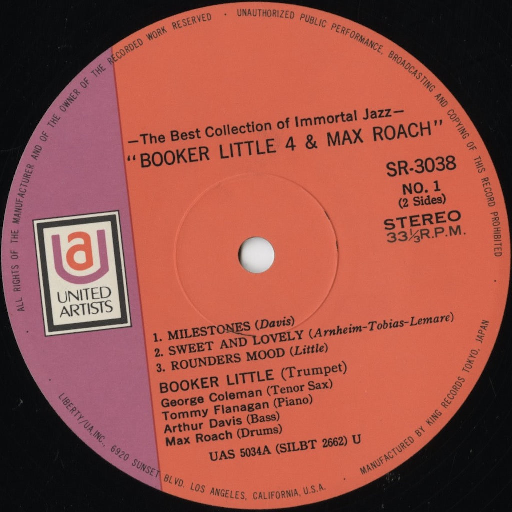 Booker Little - Max Roach - Booker Little 4 & Max Roach (SR 3038) LP 1970 JPN United Artists｜中古LP