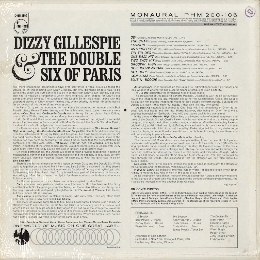 Dizzy Gillespie & The Double Six Of Paris - S.T. (PHM 200-106) 1963 US Philips｜中古LP