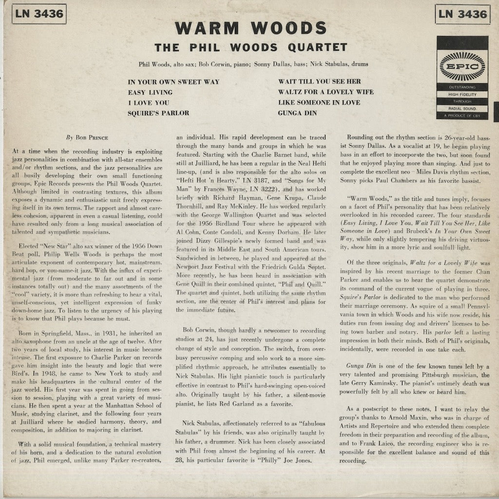 Phil Woods / フィル・ウッズ / Warm Woods (LN 3436)