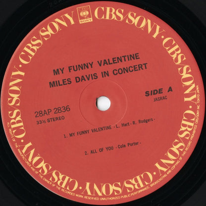 Miles Davis - My Funny Valentine (28AP 2836) LP 1984 JPN CBS/Sony｜中古LP