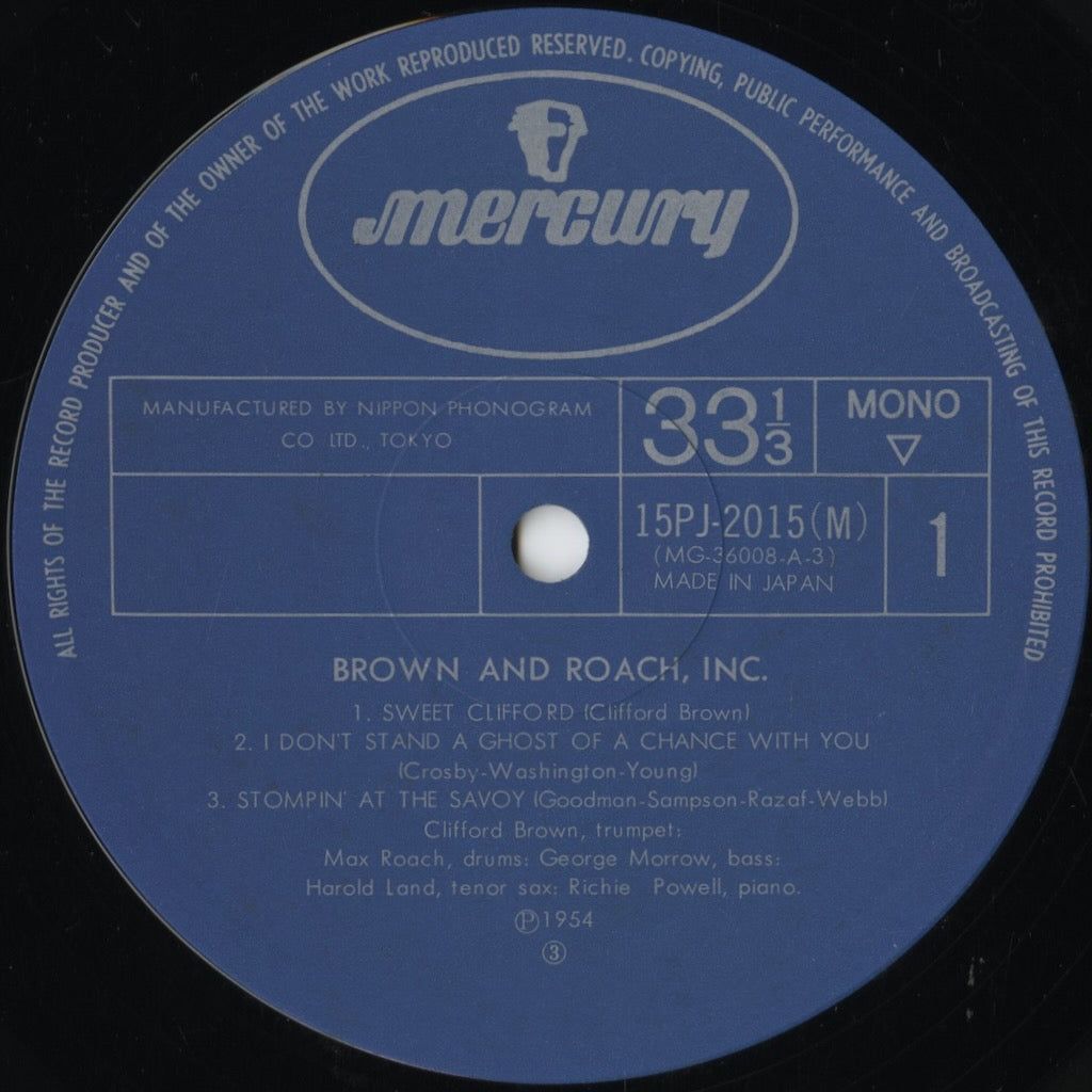 Clifford Brown and Max Roach – Brown And Roach Incorporated (15PJ-2015(M)) LP 1971 JPN Mercury | 中古LP