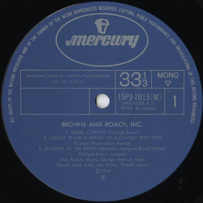 Clifford Brown and Max Roach – Brown And Roach Incorporated (15PJ-2015(M)) LP 1971 JPN Mercury | 中古LP