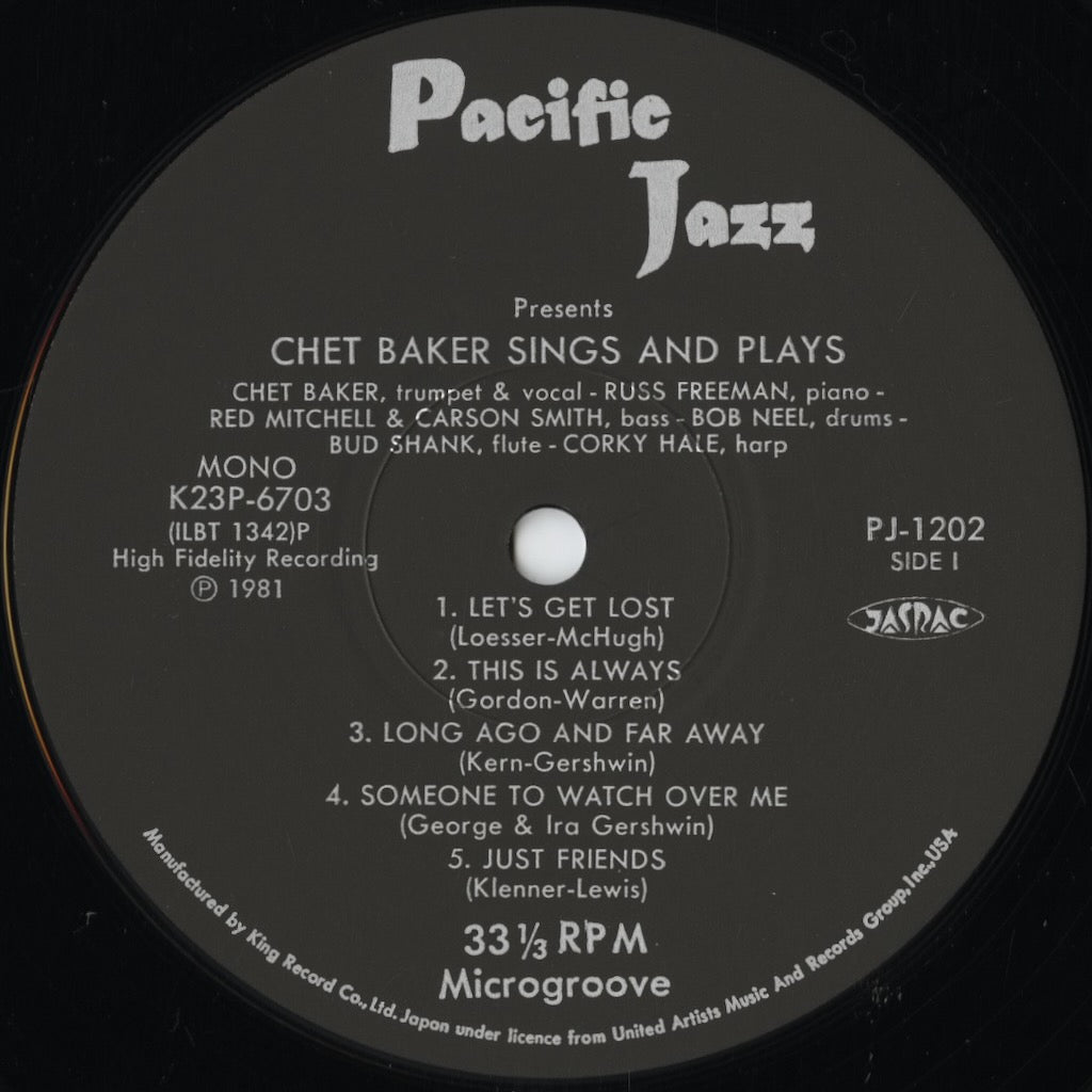 Chet Baker - Sings And Plays (K23P-6703) LP 1981 JPN Pacific Jazz｜中古LP