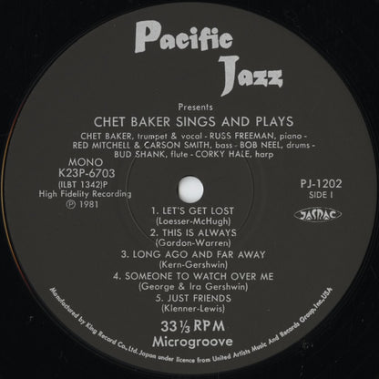 Chet Baker - Sings And Plays (K23P-6703) LP 1981 JPN Pacific Jazz｜中古LP