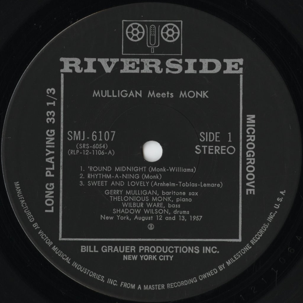 Thelonious Monk And Gerry Mulligan - Mulligan Meets Monk (SMJ-6107) 1975 JPN Riverside - 東芝｜中古LP