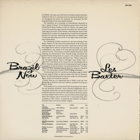 Les Baxter - Brazil Now (GNP 2036) 1980's US GNP｜中古LP