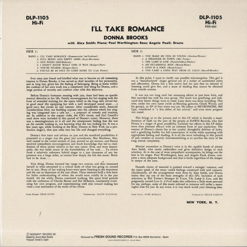 Donna Brooks / ドナ・ブルックス / I'll Take Romance (FSR-660)