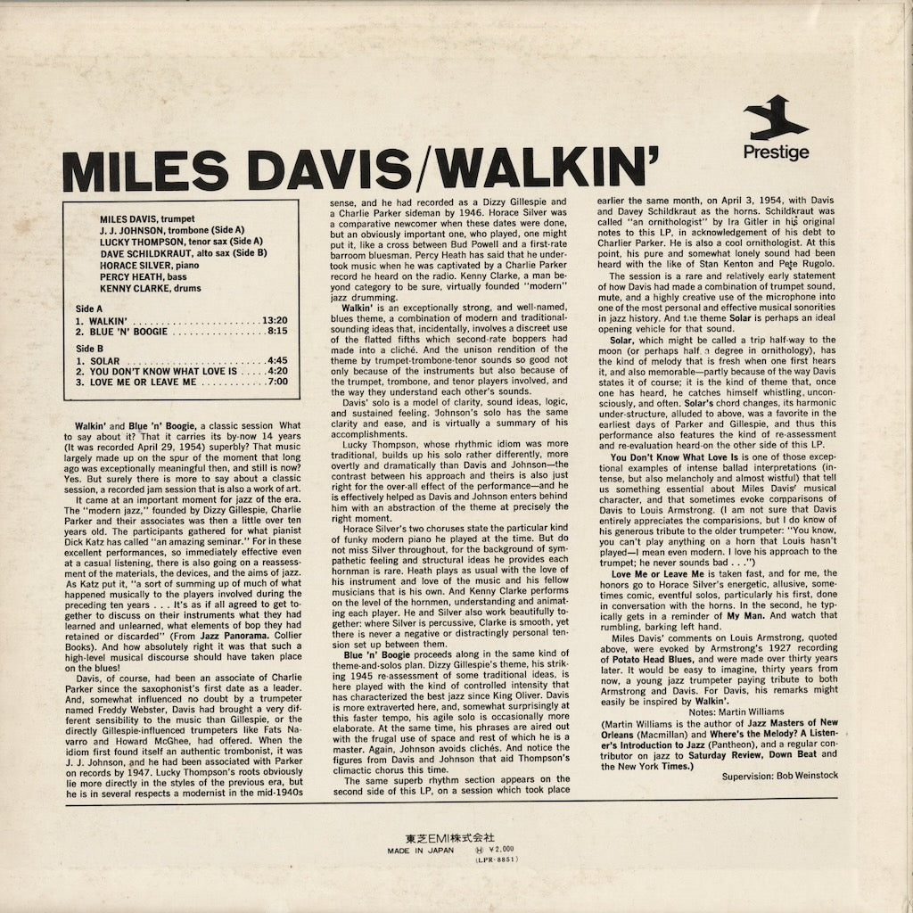 Miles Davis - Walkin' (LPR-8851) 1973 JPN Prestige｜中古LP