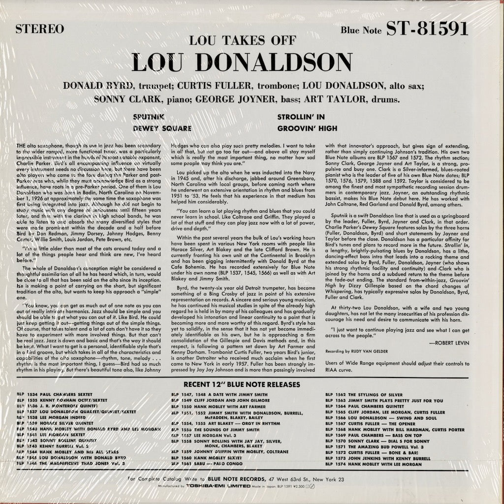 Lou Donaldson - Lou Takes Off (BLP 1591) 1984 JPN Blue Note｜中古LP
