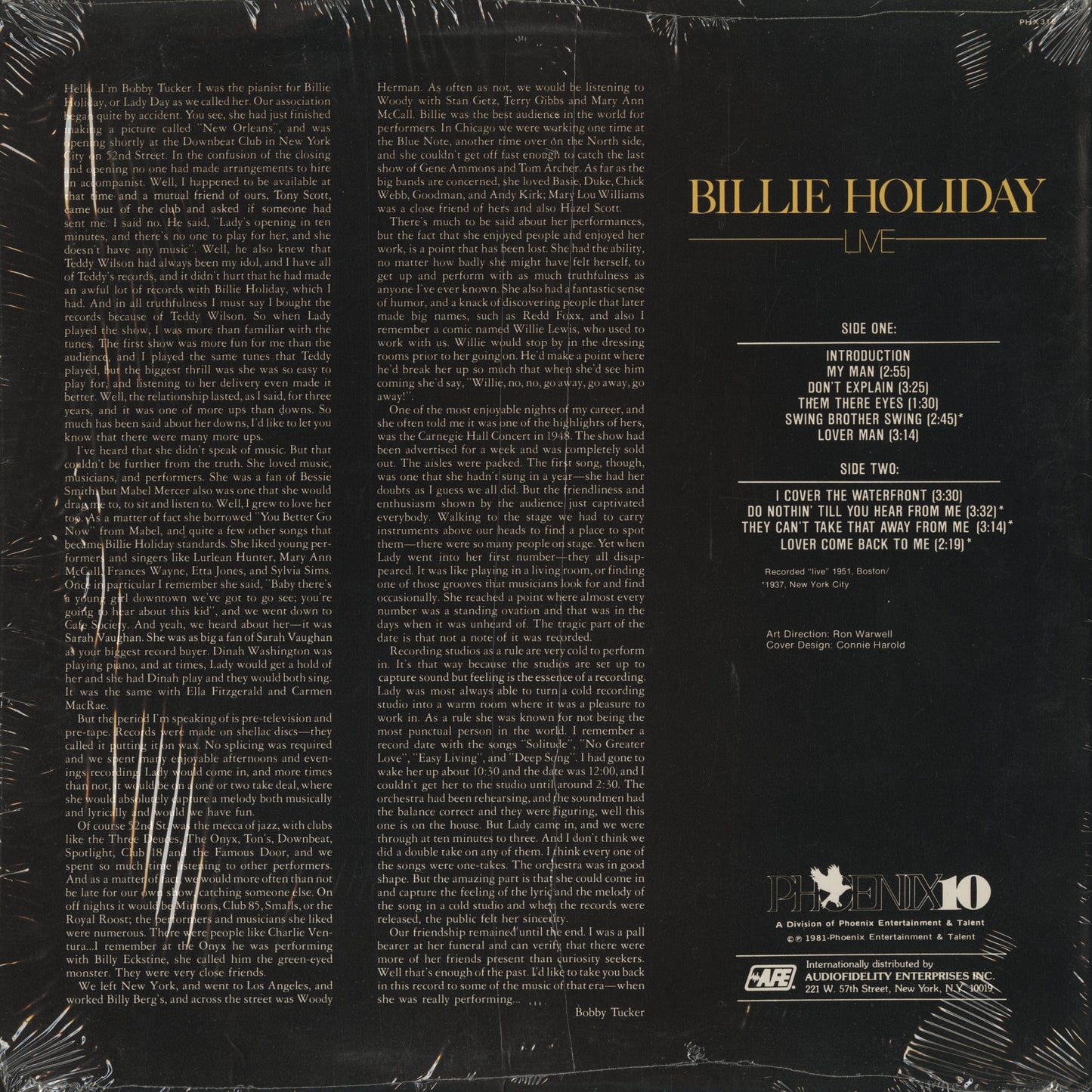 Billie Holiday - Live (PHG312) LP 1981 US Phoenix10｜中古LP