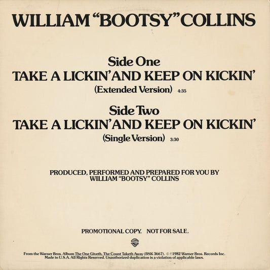 Bootsy Collins - Take A Lickin' And Keep On Kickin' (PRO-A-1019) 1982 US Warner Bros.｜中古 12"