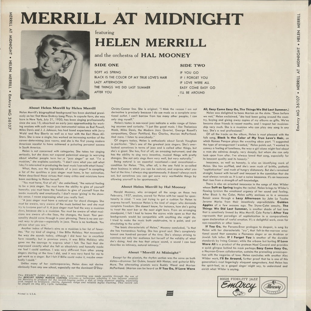 Helen Merrill / ヘレン・メリル / Merrill At Midnight (MG 36107)