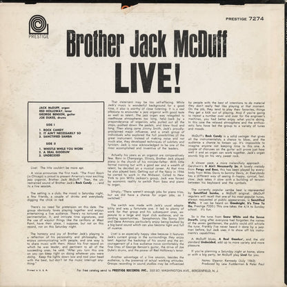 Brother Jack McDuff - Live! (PRLP 7274) LP 1963 US Prestige｜中古LP