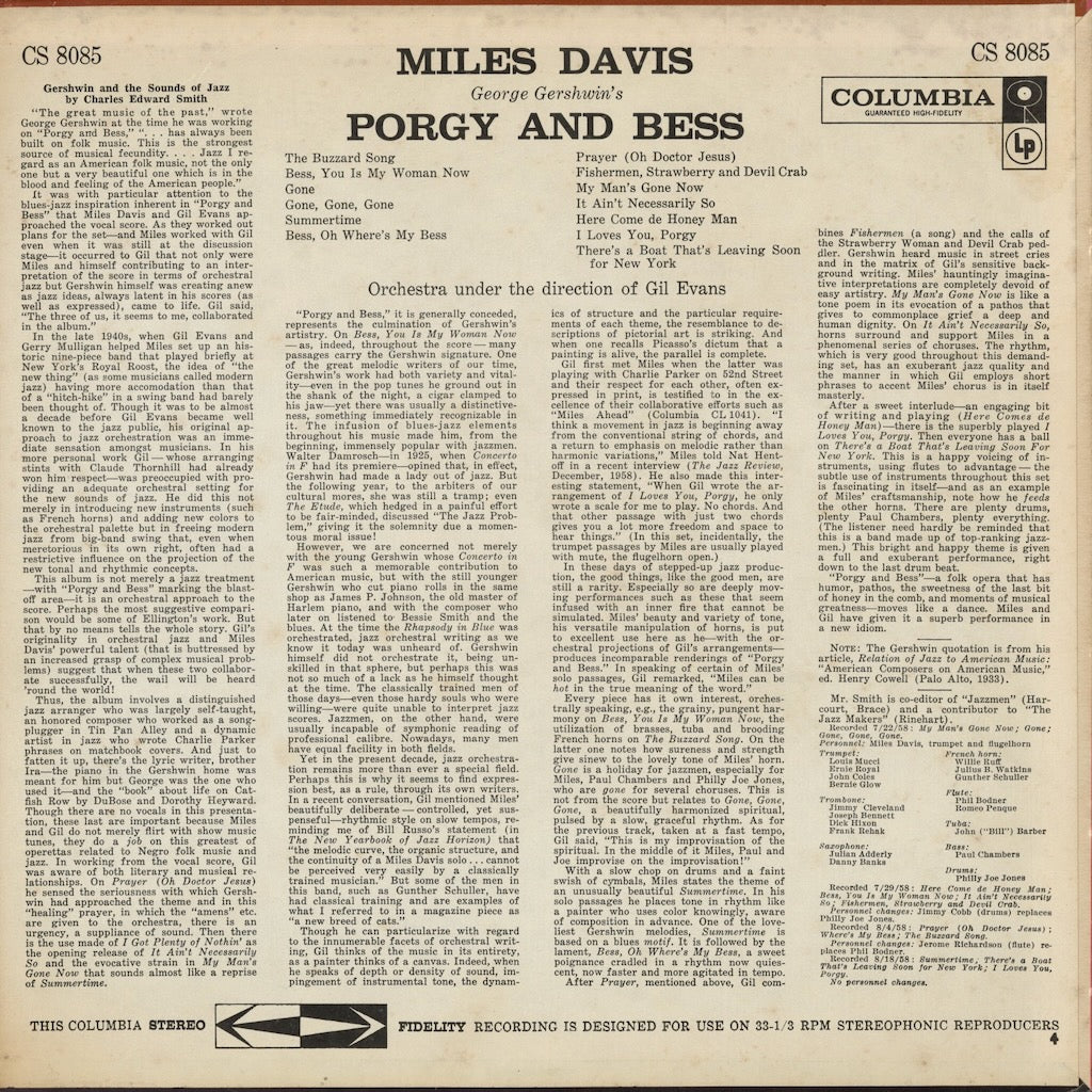 Miles Davis - Porgy And Bess (CS 8085) 1959 US Columbia｜中古LP