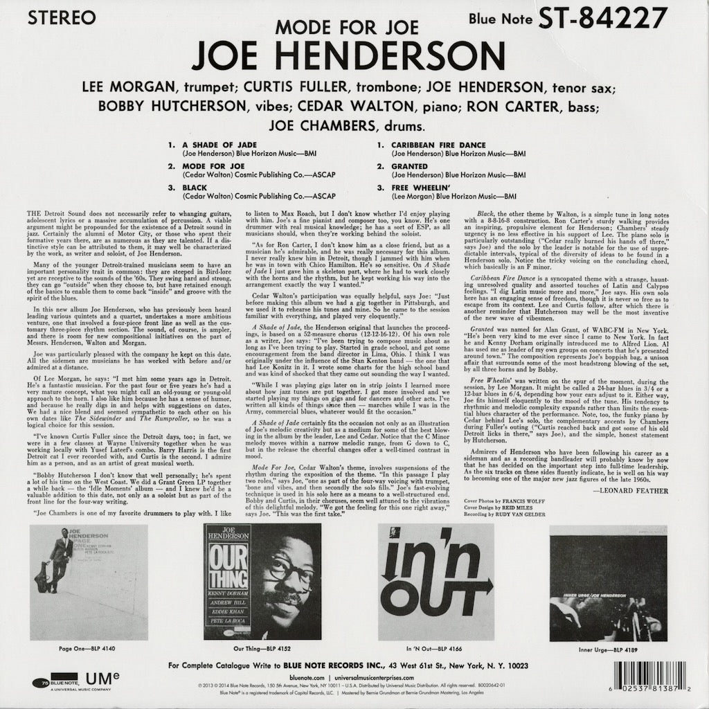 Joe Henderson - Mode For Joe (B0020642-01) 2014 US Blue Note｜中古LP