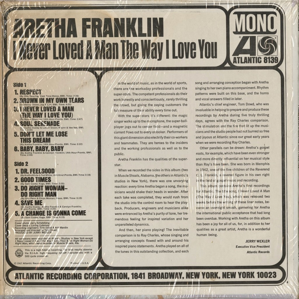Aretha Franklin – I Never Loved A Man The Way I Love You (8139) LP 1967 US Atlantic MONO | 中古LP