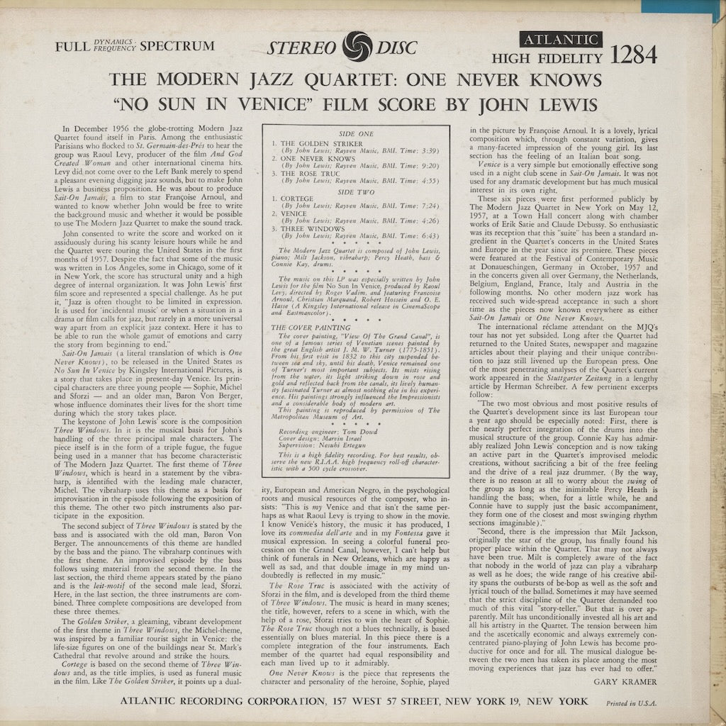 The Modern Jazz Quartet - No Sun In Venice (SD 1284) LP 1973 US Atlantic｜中古LP