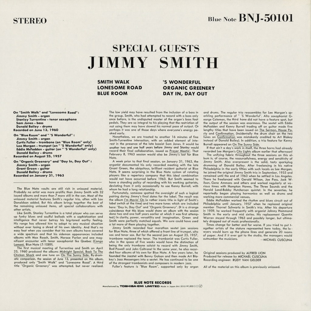 Jimmy Smith - Special Guests (BNJ-50101) 1984 JPN Blue Note｜中古LP