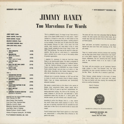 Jimmy Raney - Too Marvelous For Words (BLP-12060) 1979 US Biograph｜中古LP