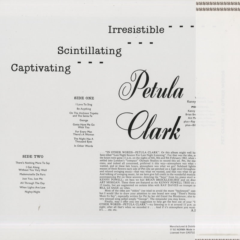 Petula Clark - In Other Words (NLP 5505) 1992 JPN Norma・Nixa｜中古LP