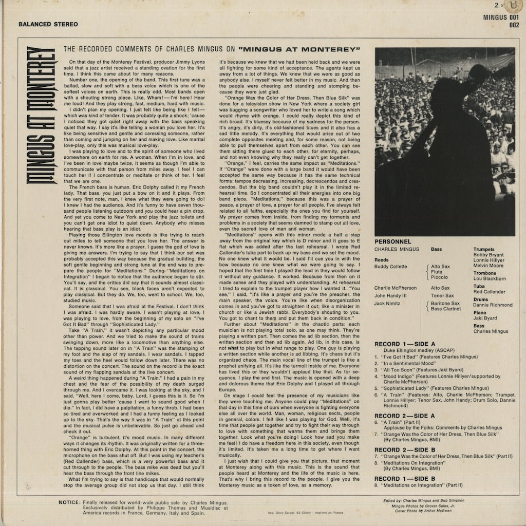 Charles Mingus – Mingus At Monterey (30 AM 001-002) 2LP 1977 FRA America | 中古LP
