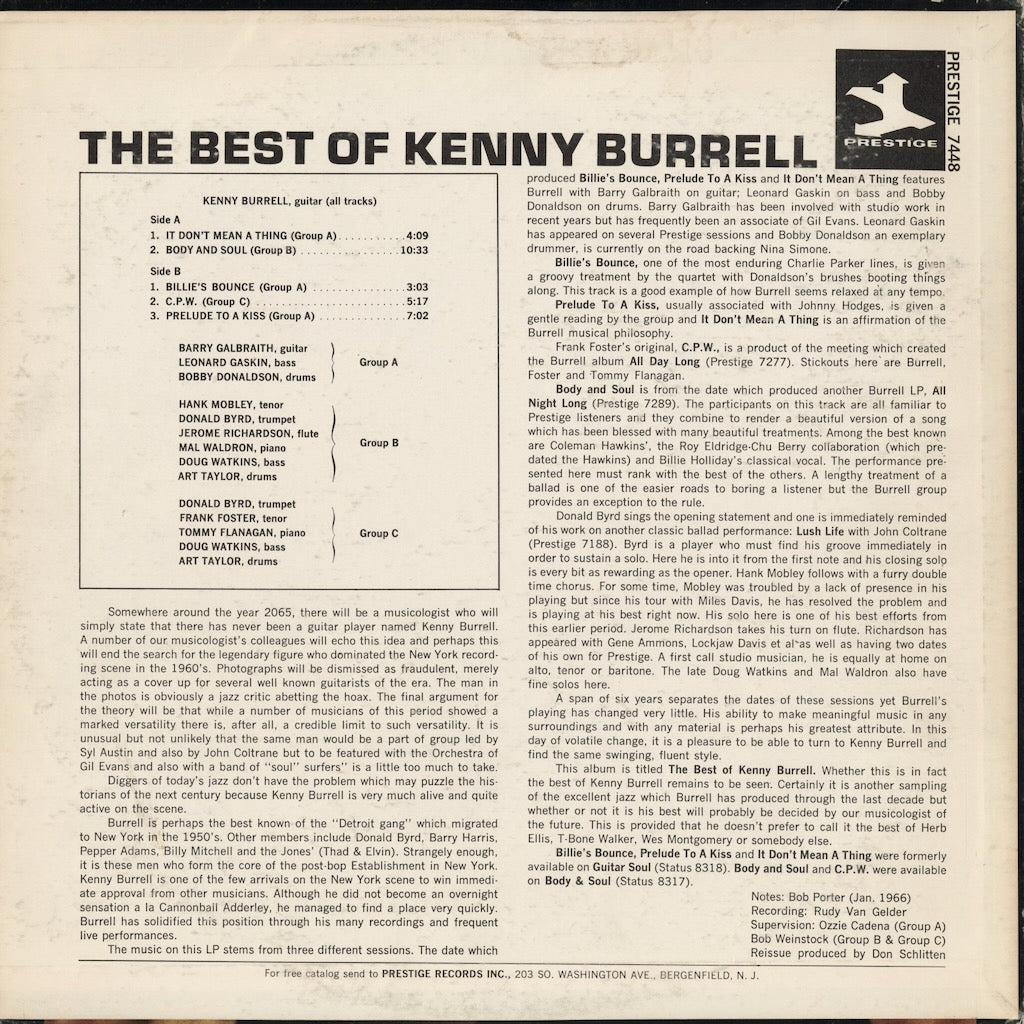 Kenny Burrell - The Best Of Kenny Burrell (PRST 7448) 1960's US Prestige｜中古LP