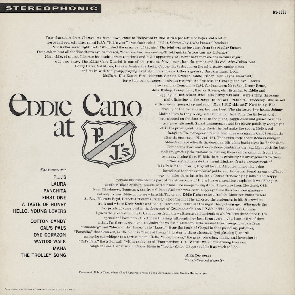 Eddie Cano - Eddie Cano At P.J.'s (R9-6030) LP 1962 US Reprise｜中古LP