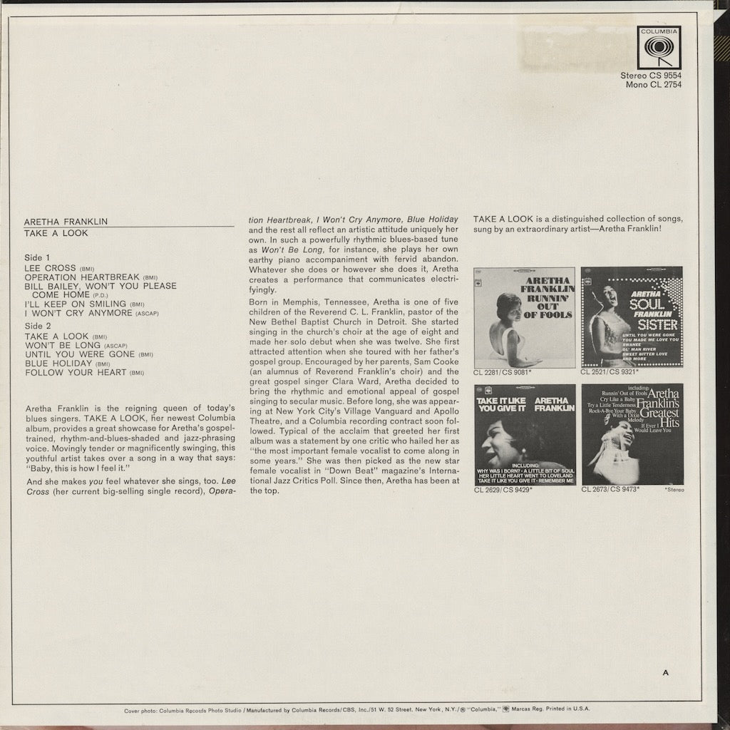 Aretha Franklin / Take A Look (CS 9554) LP 1967 US Columbia
