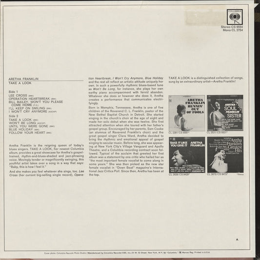 Aretha Franklin / Take A Look (CS 9554) LP 1967 US Columbia