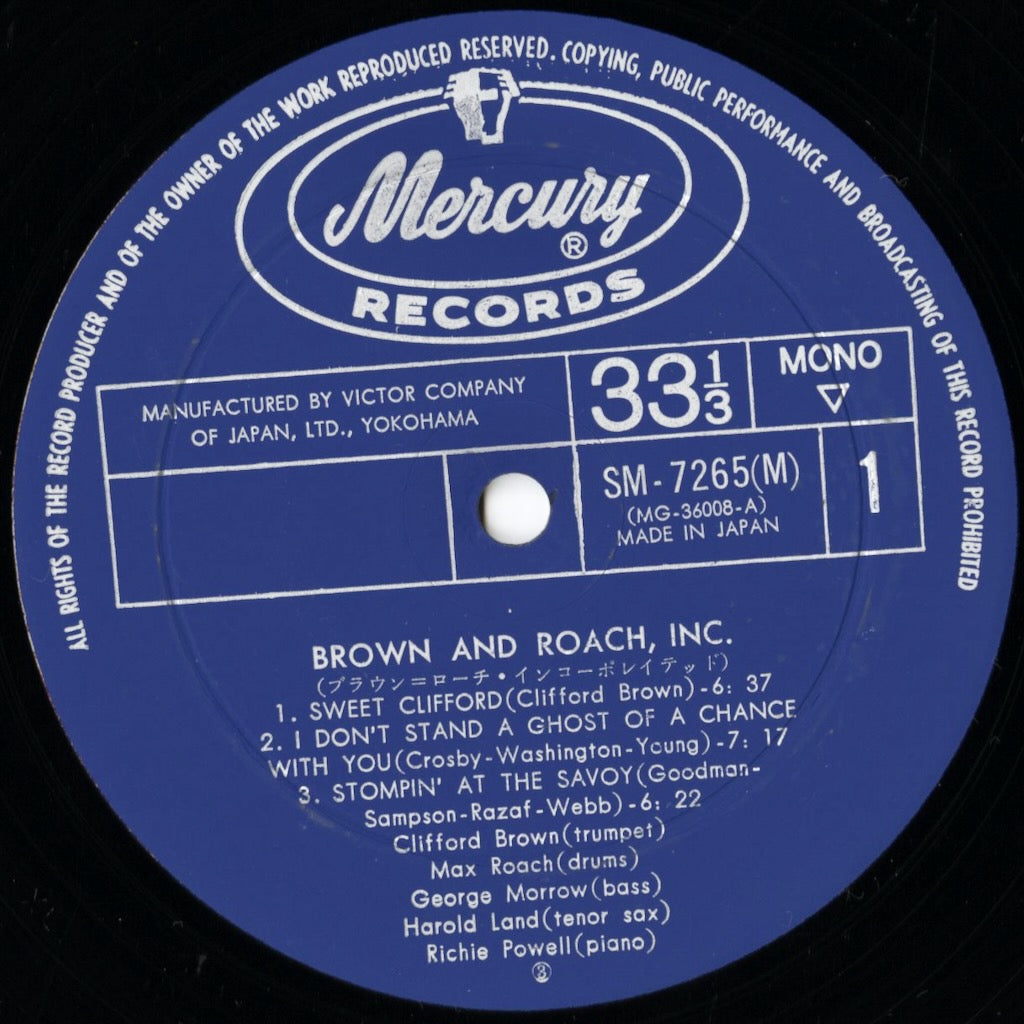Clifford Brown and Max Roach / クリフォード・ブラウン　マックス・ローチ / Brown And Roach Incorporated (SM-7265(M))