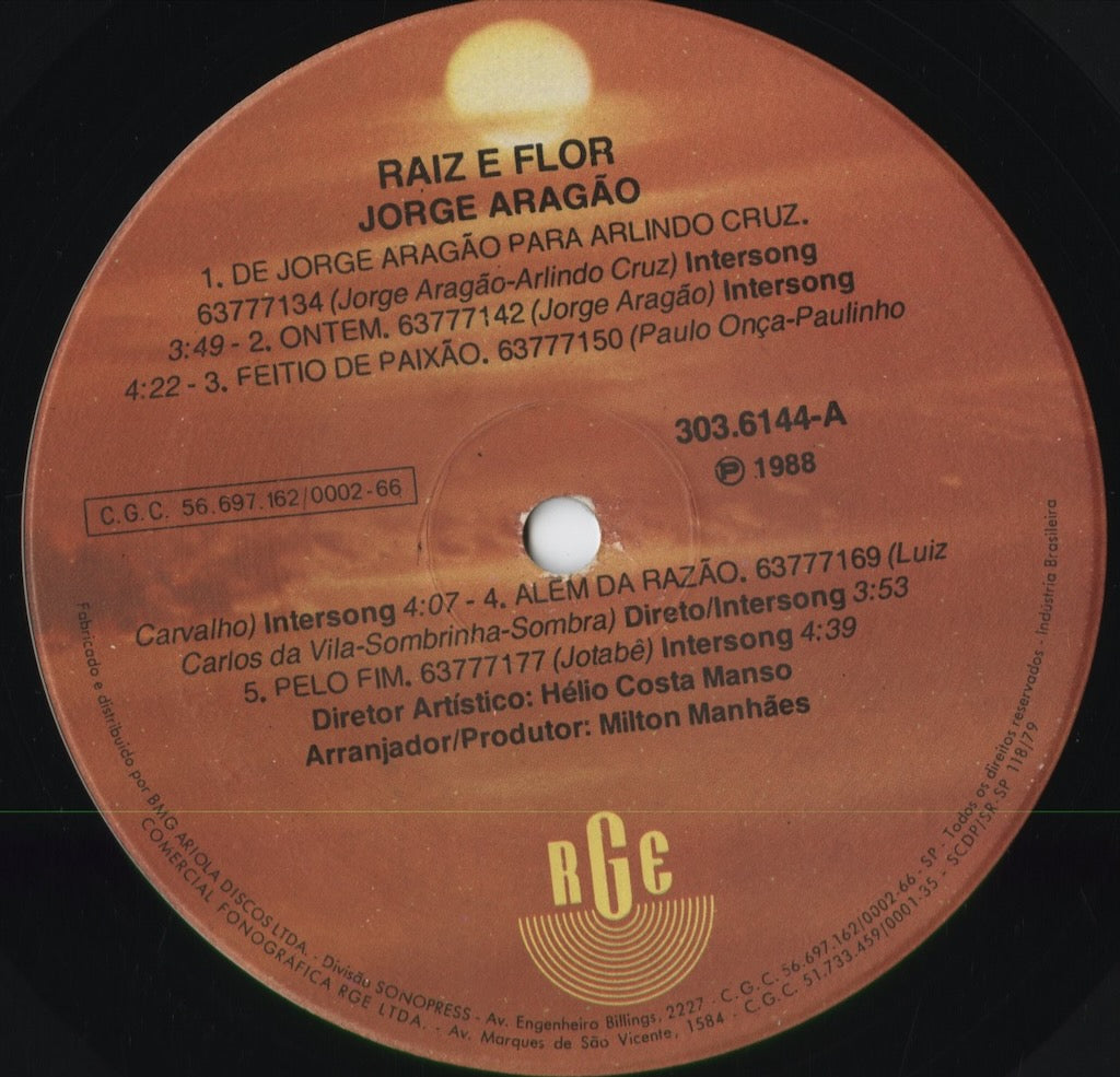 Jorge Aragão - Raiz E Flor (303.6144) 1988 BRA RGE｜中古LP