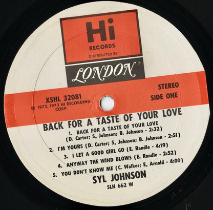 Syl Johnson - Back For A Taste Of Your Love (XLHS32081) LP 1973 US Hi｜中古LP