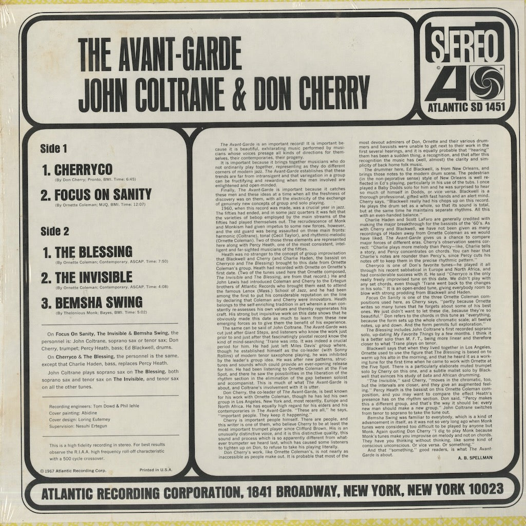 John Coltrane - Don Cherry / ジョン・コルトレーン　ドン・チェリー / The Avant-Garde (SD 1451)