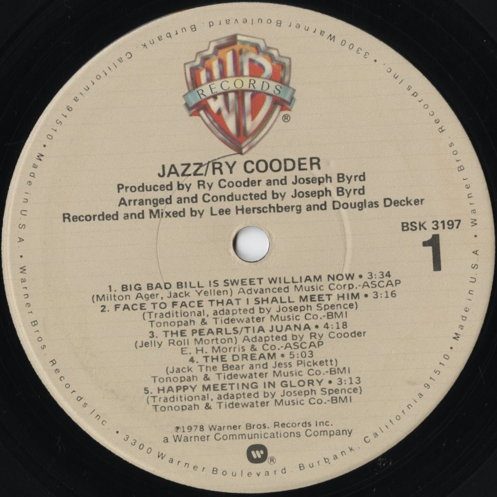 Ry Cooder - Jazz (BSK 3197) LP 1978 US Warner Bros.｜中古LP
