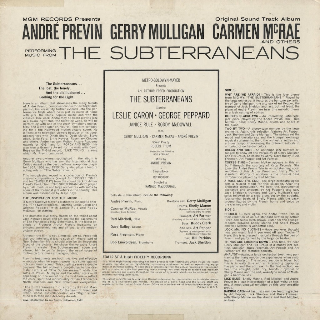 André Previn - Gerry Mulligan - Carmen McRae / The Subterraneans - OST (SE3812ST)