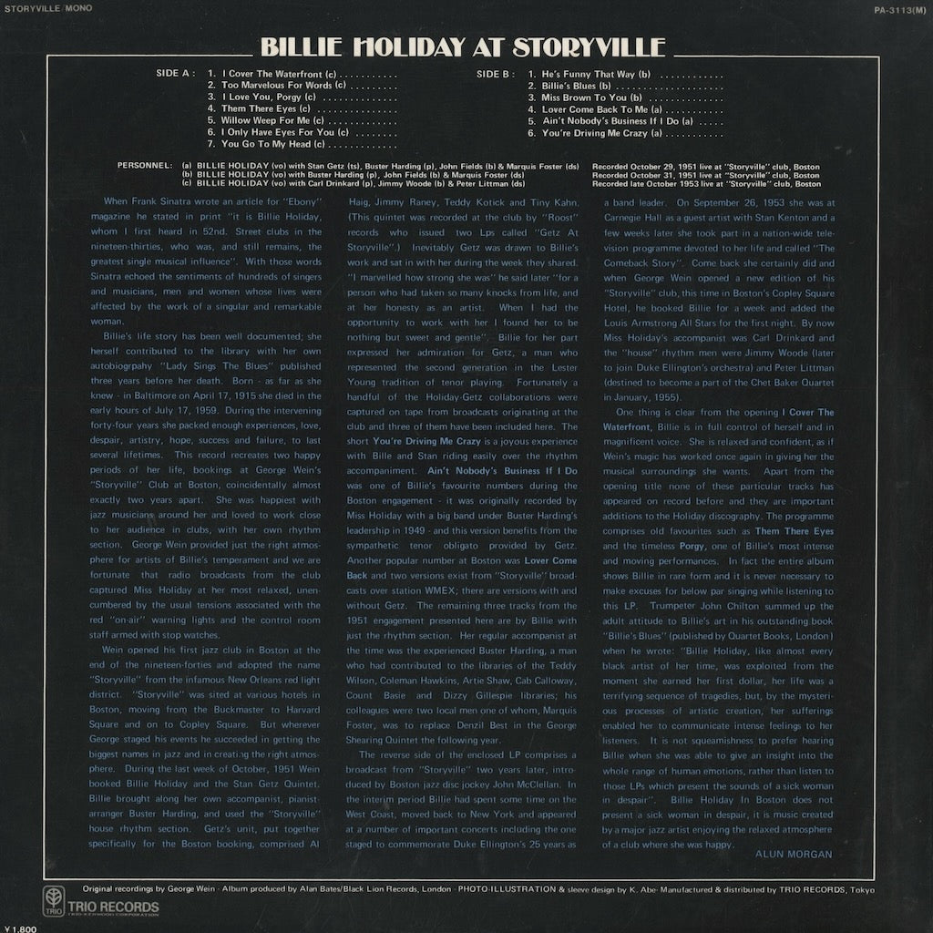 Billie Holiday / ビリー・ホリデイ / Billie Holiday At Storyville (PA-3113(M))