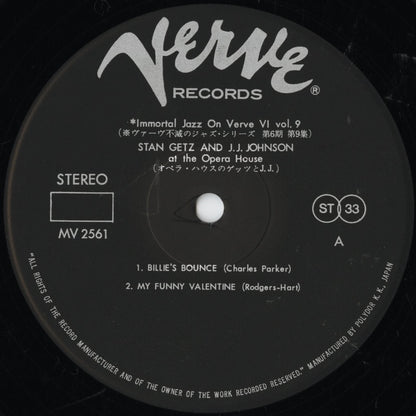 Stan Getz And J.J. Johnson - At The Opera House (MV 2561) 1976 JPN Verve｜中古LP