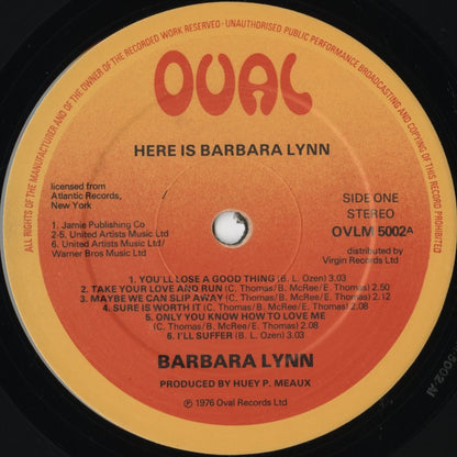 Barbara Lynn - Here Is Barbara Lynn (OVLM 5002) LP 1976 UK Oval Records｜中古LP