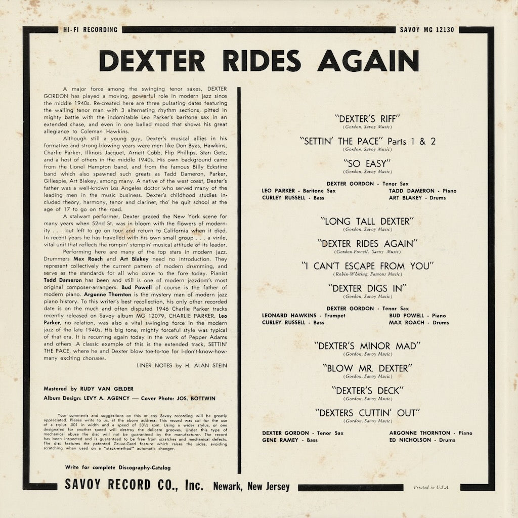 Dexter Gordon - Dexter Rides Again (MGJ-12130) 1985 JPN Savoy｜中古LP