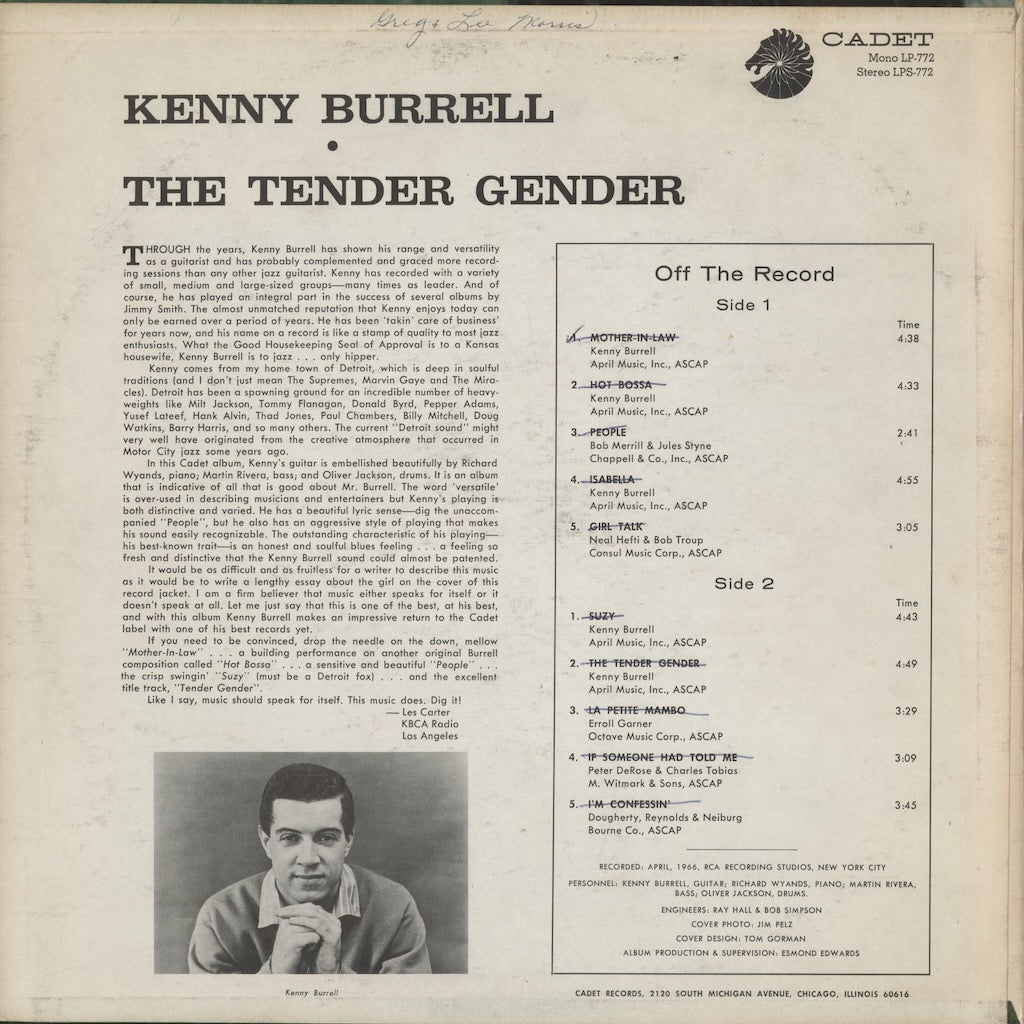 Kenny Burrell – The Tender Gender (LPS-772) 1966 US Cadet｜中古LP