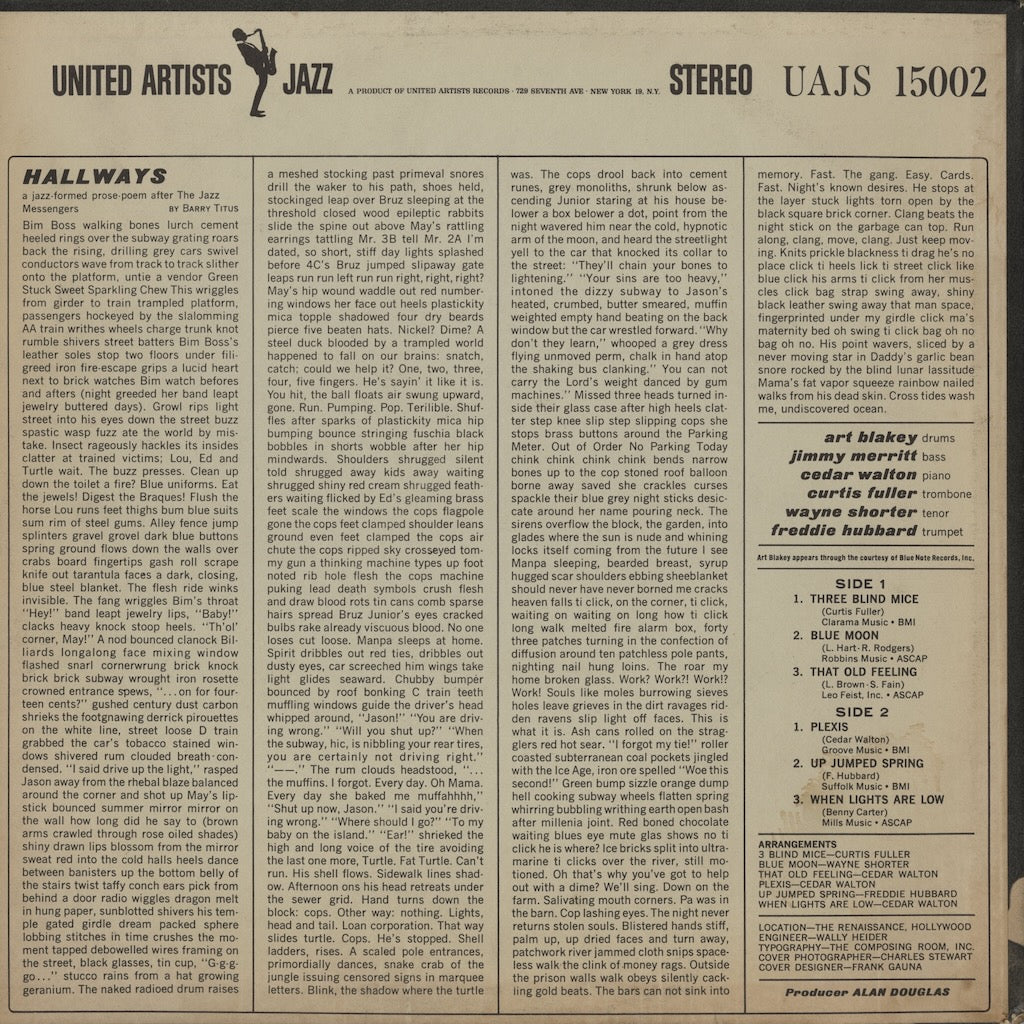 Art Blakey - 3 Blind Mice (UAJS 15002) LP 1962 US United Artists Jazz｜中古LP