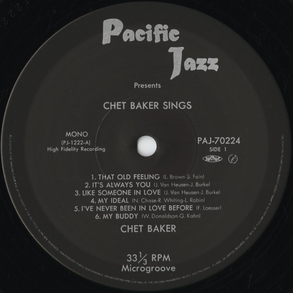 Chet Baker - Chet Baker Sings (PAJ-70224) 1985 JPN Pacific Jazz｜中古LP